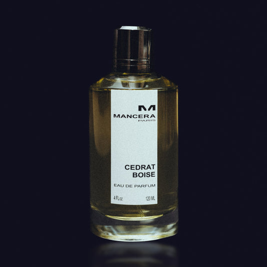 Oryginalny flakon Mancera Cedrat Boise na ciemnym tle – niszowe perfumy, odlewki 2 ml, 5 ml, 10 ml – Vol de Parfum