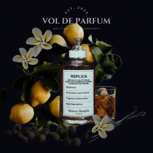 Maison Margiela Replica Jazz Club — decant — grafika z nutami zapachowymi — Vol de Parfum